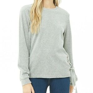 Gray Velour Lace Up Top Sz S